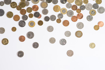 Coins money on a white background