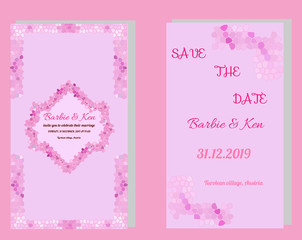 Wedding invitation card with pink mosaic