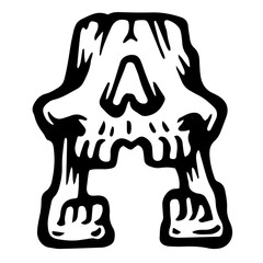 Vector alphabet and letter A. Skull white letter in hipster style. Ideal for use as headline or sub-head text in you design: logo, t-shirt, poster, label, book cover. .