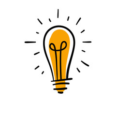 Light bulb doodle, hand drawn idea icon