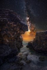 Obraz na płótnie Canvas Beautiful sea and milky way galaxy. Night landscape, Greece, Crete.