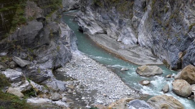 Slow motion of water flowing from the rock