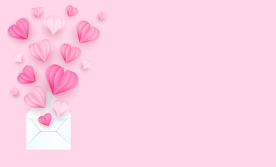 Valentine's Envelope with Hearts Paper Cut Style. Vector Illustration