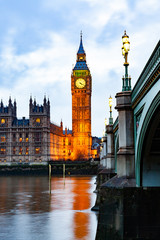 Fototapeta na wymiar big Ben and Houses of Parliament at night, London, UK