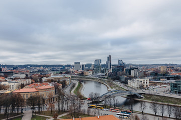 Vilnius, Lithuania, urban city view above Neris river, new buildings