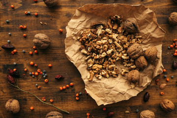 Walnut kernels top view