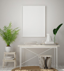 mock up poster frame in modern interior background, living room, Scandinavian style, 3D render, 3D illustration