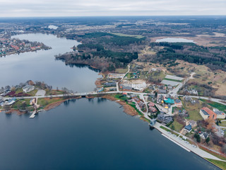 Fototapeta na wymiar Trakai lake and town, aerial view