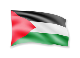 Waving Palestine flag on white. Flag in the wind.