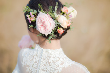 Close up of Flowers on the bride's head