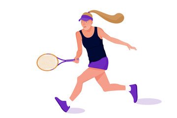 Illustration with woman tennis player on white background. Healthy lifestyle concept. Vector flat art.