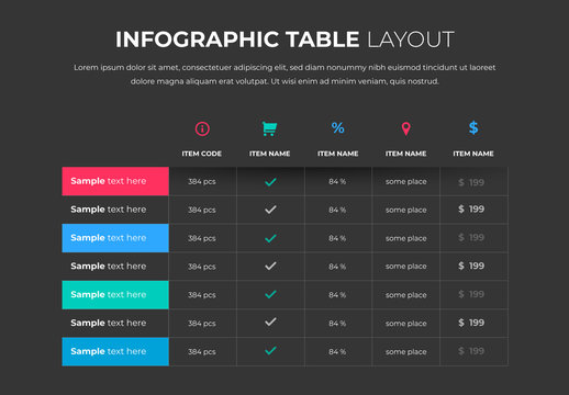Infographic Table Layout with Contrast Elements