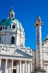 Saint Charles Church located on the south side of Karlsplatz in Vienna built on 1737