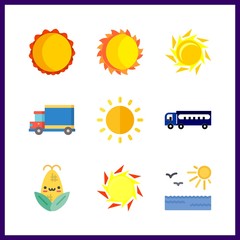 9 sunshine icon. Vector illustration sunshine set. sun and corn icons for sunshine works