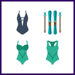 4 resort icon. Vector illustration resort set. swimsuit and ski icons for resort works