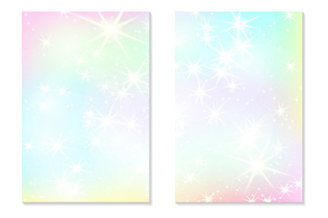 Unicorn rainbow backdrop. Bright hologram mermaid