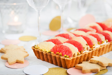 Delicious citrus mascarpone and pistachio tart