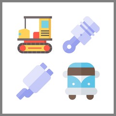 4 auto icon. Vector illustration auto set. van and exhaust pipe icons for auto works