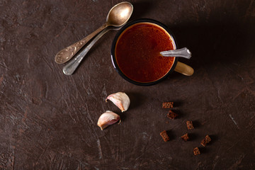 Traditional Ukrainian Russian borscht in a Cup