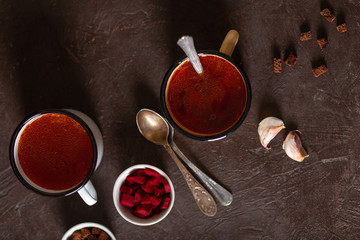 Traditional Ukrainian Russian borscht in a Cup