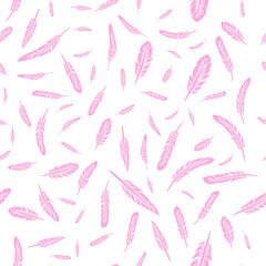 Pink Feathers Seamless Pattern on White Background