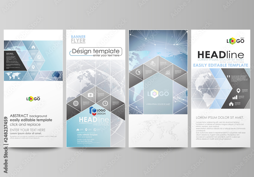 Poster the minimalistic abstract vector illustration of the editable layout of four modern vertical banners