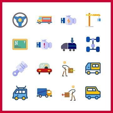 16 truck icon. Vector illustration truck set. engine and chassis icons for truck works