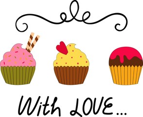 Vector illustration of colored greeting card cupcakes