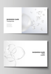 The minimalistic editable vector layout of two creative business cards design templates. Spa and healthcare design. Abstract soft color medical consept background with blurred molecules or particles.