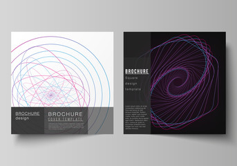 Vector editable layout of two square format covers design templates for brochure, flyer, magazine. Random chaotic lines that creat real shapes. Chaos pattern, abstract texture. Order vs chaos concept.