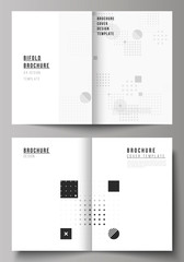 The vector layout of two A4 format modern cover mockups design templates for bifold brochure, magazine, flyer, booklet, annual report. Abstract vector background with fluid geometric shapes.