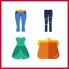 4 fashionable icon. Vector illustration fashionable set. dress and blue jeans icons for fashionable works