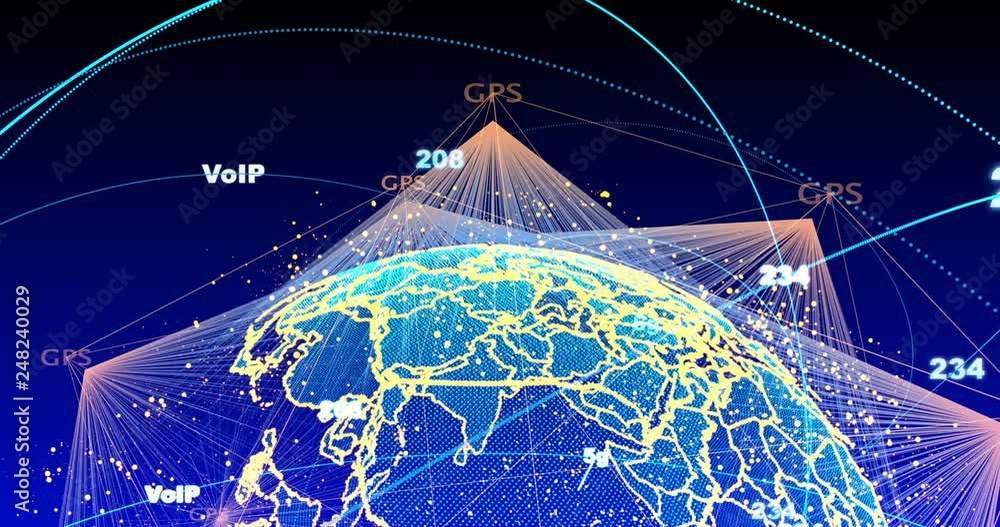 Poster digital data globe - abstract scientific technology data network surrounding planet earth conveying 