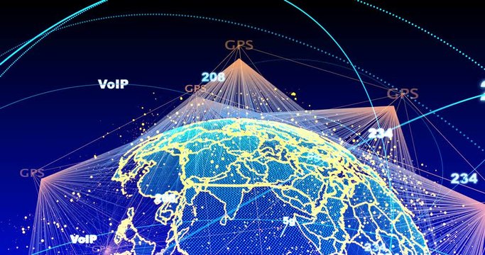 Digital data globe - abstract scientific technology data network surrounding planet earth conveying connectivity, complexity and data flood of modern digital age