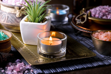 Items for spa massage in the composition on the table