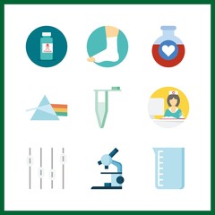9 medicine icon. Vector illustration medicine set. beaker and potion icons for medicine works