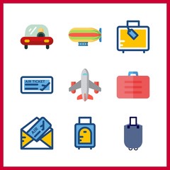 9 plane icon. Vector illustration plane set. suitcase and transportation icons for plane works