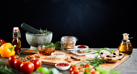 Herbs, spices and ingredients for Italian cuisine