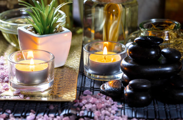 Items for spa massage in the composition on the table