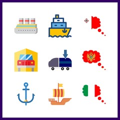 9 boat icon. Vector illustration boat set. malta and anchor icons for boat works