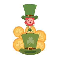 leprechaun with coins and hat isolated icon