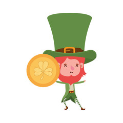 leprechaun with coin and clover isolated icon