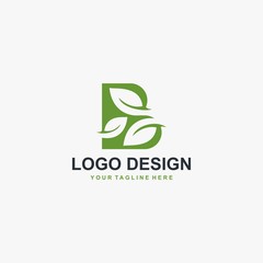 Green leaf and letter B monogram logo design vector.