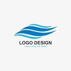 Wave illustration logo design. Wind icon.  Water blue sea vector.