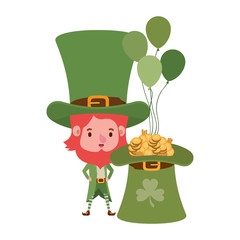 leprechaun with coins and hat isolated icon