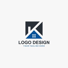 Real estate company logo design. Home blue vector. Property management logo.