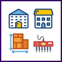 4 creative icon. Vector illustration creative set. piano and school icons for creative works