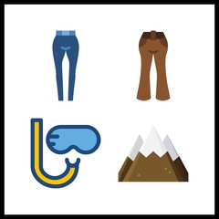 4 clear icon. Vector illustration clear set. pants and mountain icons for clear works