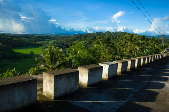 Green Valley and Cement Blocks Along Road in Rural Leyte, Philippines