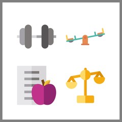 4 weight icon. Vector illustration weight set. dumbbell and balance icons for weight works